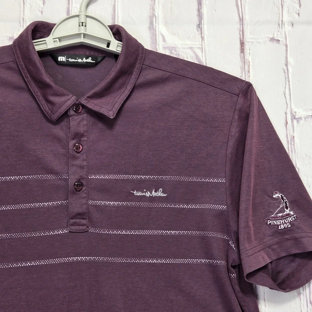 Travis Mathew Polo Shirt Burgundy Striped Pinehurst Golf Short Sleeve Mens Sz M